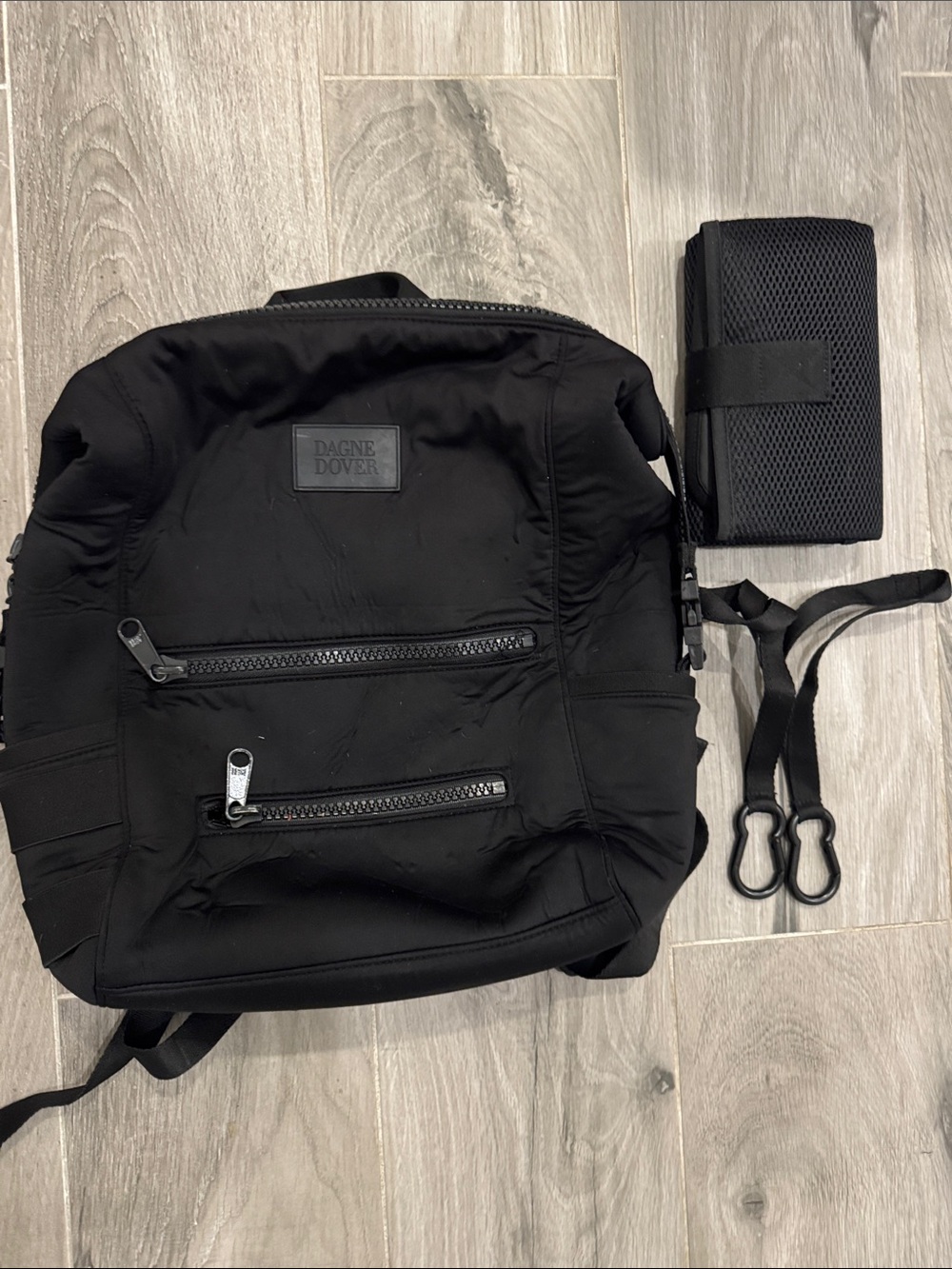 Dagne Dover Black Diaper Bag with Stroller Clips and changing pad
